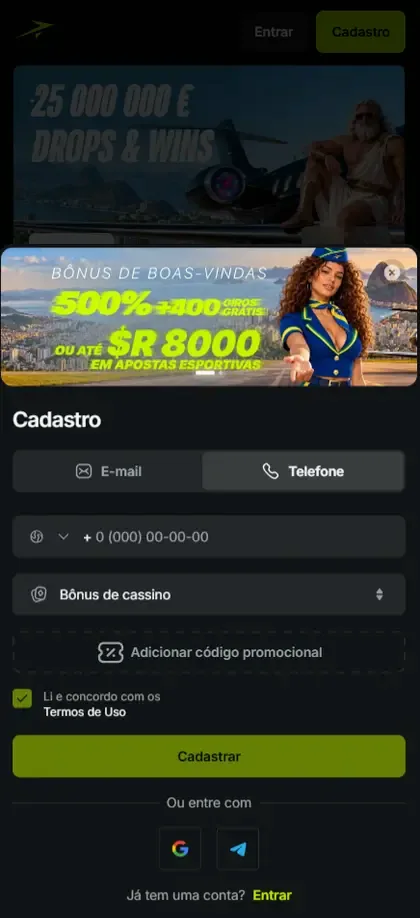 Interface relacionada a Códigos promocionais
