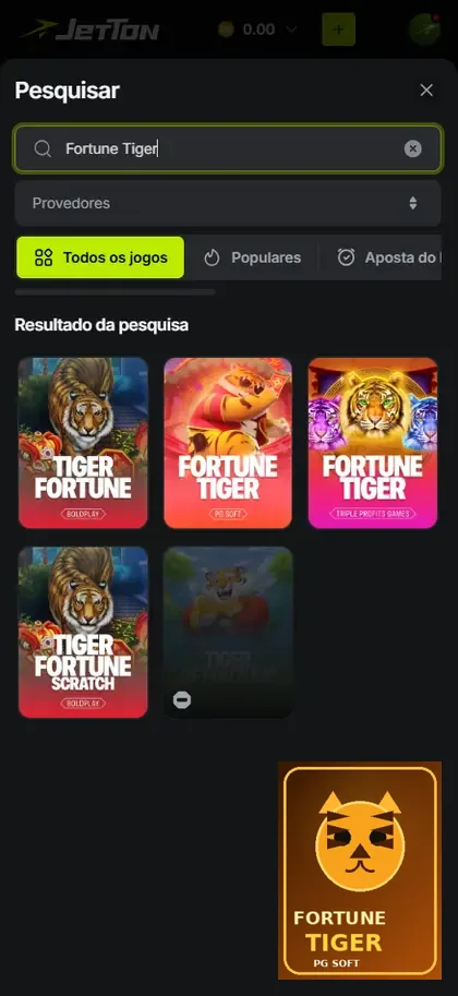Interface relacionada a Tigrinho / Fortune Tiger